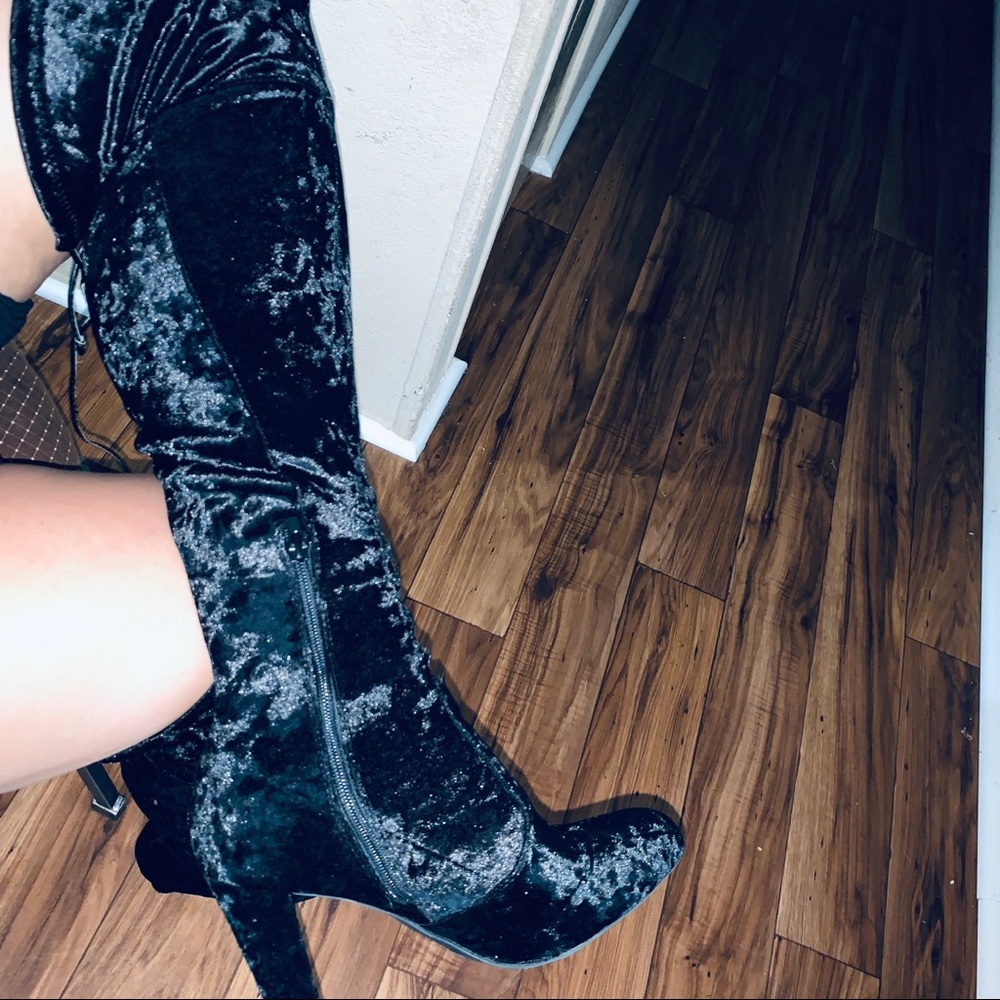 Velvet Over the Knee Heeled Boots